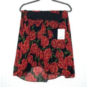 Women's Black Floral Red Rose Skirt